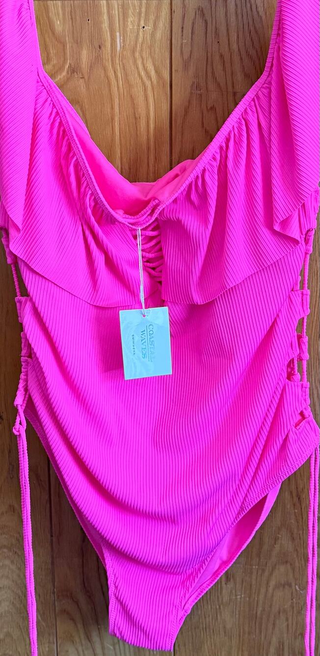 NWT Coastal Waves Neon Pink Ruffle One Piece Swimsuit 3X